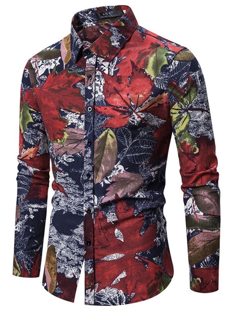 Trykk Lapel Floral Slim Summer Shirt For Menn