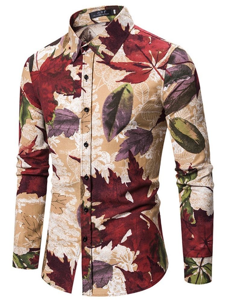 Trykk Lapel Floral Slim Summer Shirt For Menn