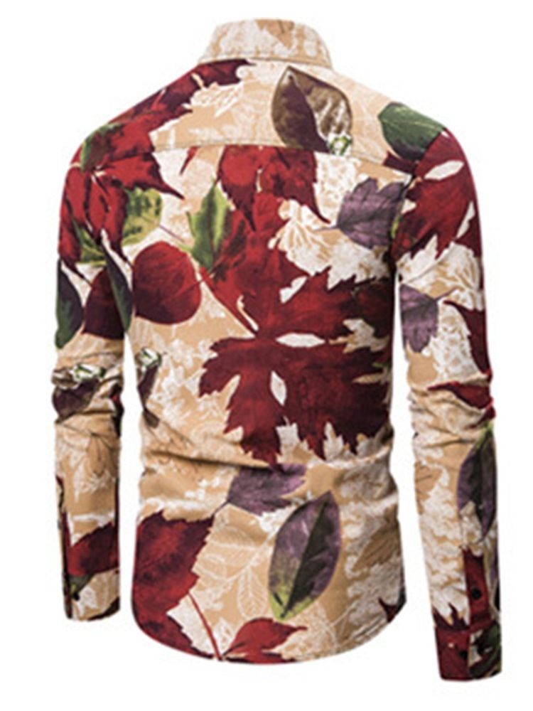 Trykk Lapel Floral Slim Summer Shirt For Menn