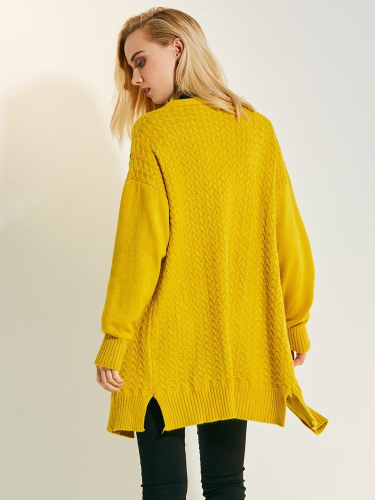 Loose Plain Cardigan Strikketøy I Mellomlang Størrelse