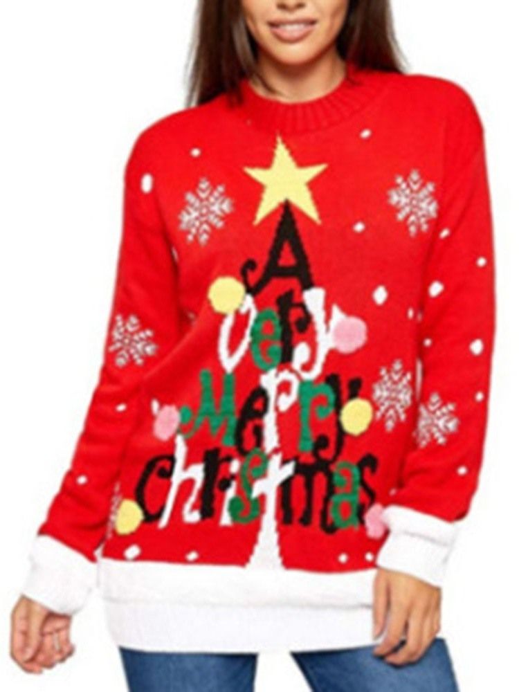 Regular Print Straight Christmas Dame Sweater