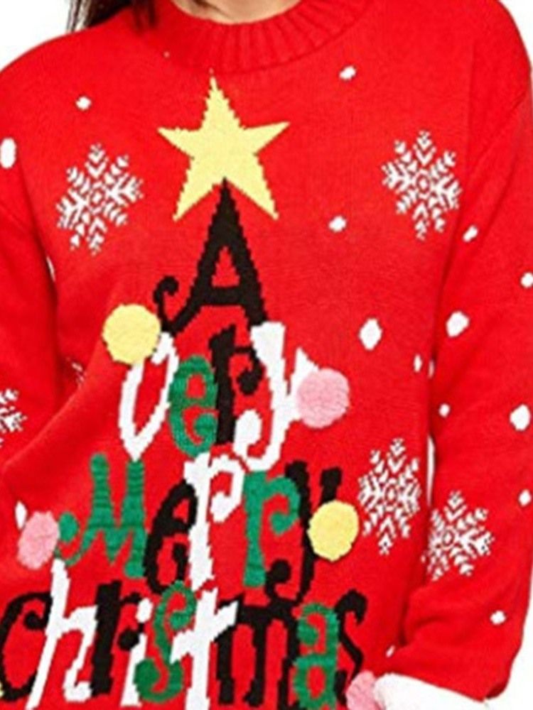 Regular Print Straight Christmas Dame Sweater