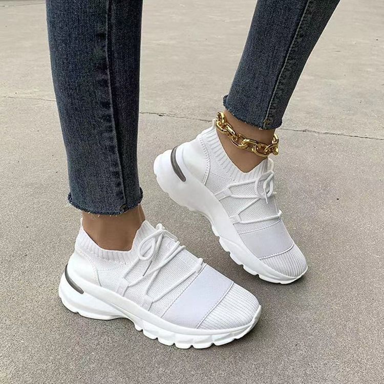 Round Toe Cross Strap Mid-cut Upper Mesh Sneakers For Kvinner