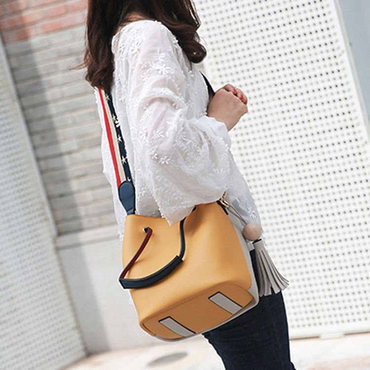 Casual Color Block Tassel Crossbody Bag