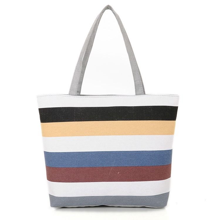 Casual Stripe Canvas Handbag