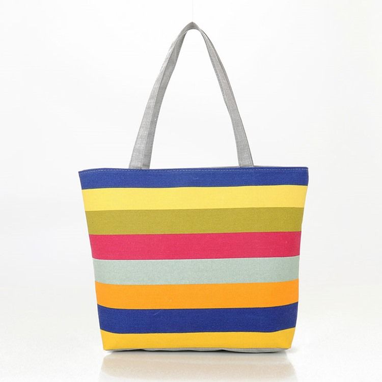 Casual Stripe Canvas Handbag