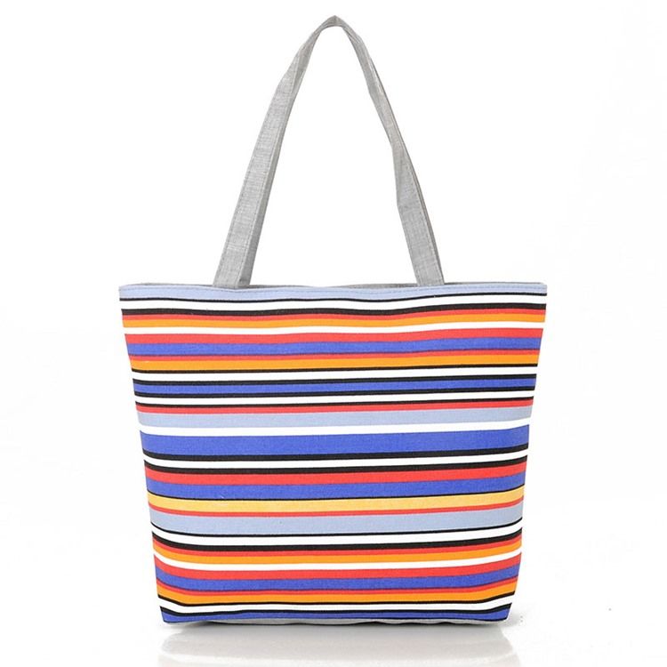 Casual Stripe Canvas Handbag