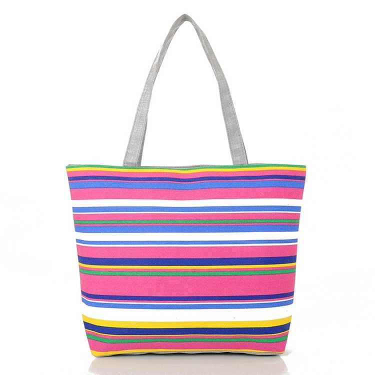 Casual Stripe Canvas Handbag