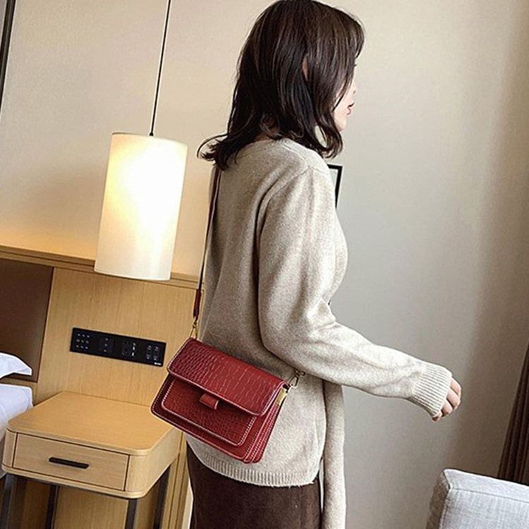 Embossing Alligator Pu Rectangle Casual Crossbody Vesker