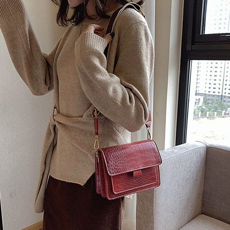 Embossing Alligator Pu Rectangle Casual Crossbody Vesker