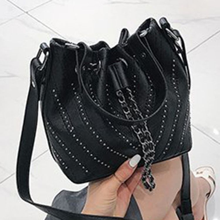 Fashion Plain Rivet Crossbody Bag