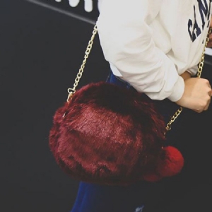 Faux Fur Chain Plain Circular Crossbody Bags