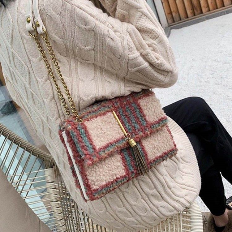 Plaid Chain Rectangle Dame Shoulder Bags