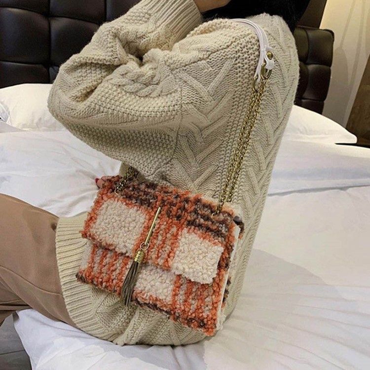 Plaid Chain Rectangle Dame Shoulder Bags