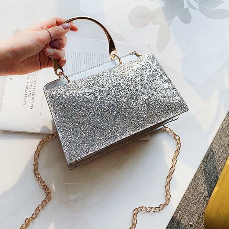 Plain Sequins Pu Rectangle Crossbody Vesker