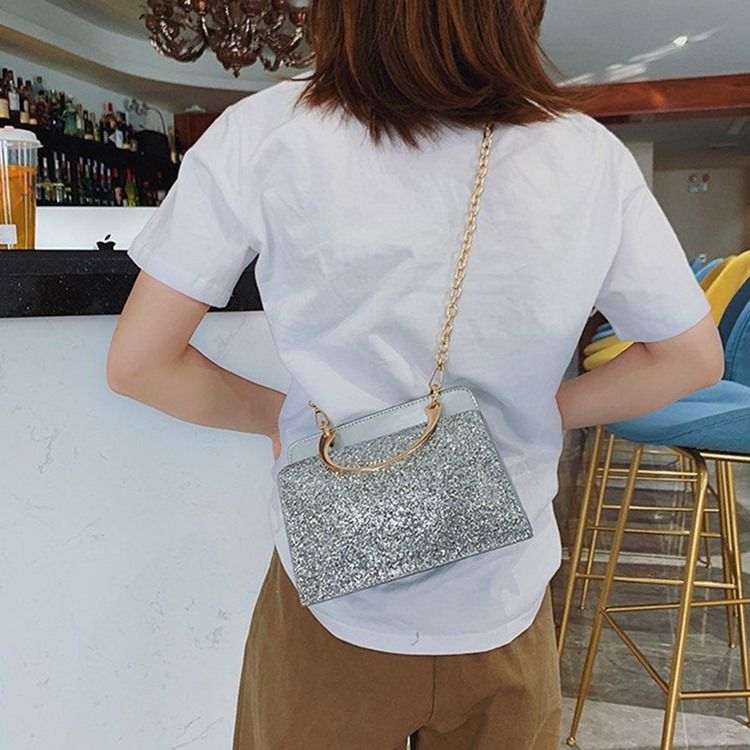 Plain Sequins Pu Rectangle Crossbody Vesker