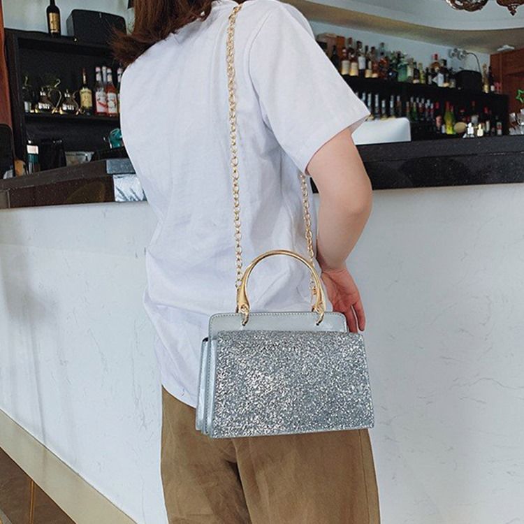 Plain Sequins Pu Rectangle Crossbody Vesker