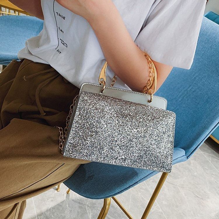 Plain Sequins Pu Rectangle Crossbody Vesker