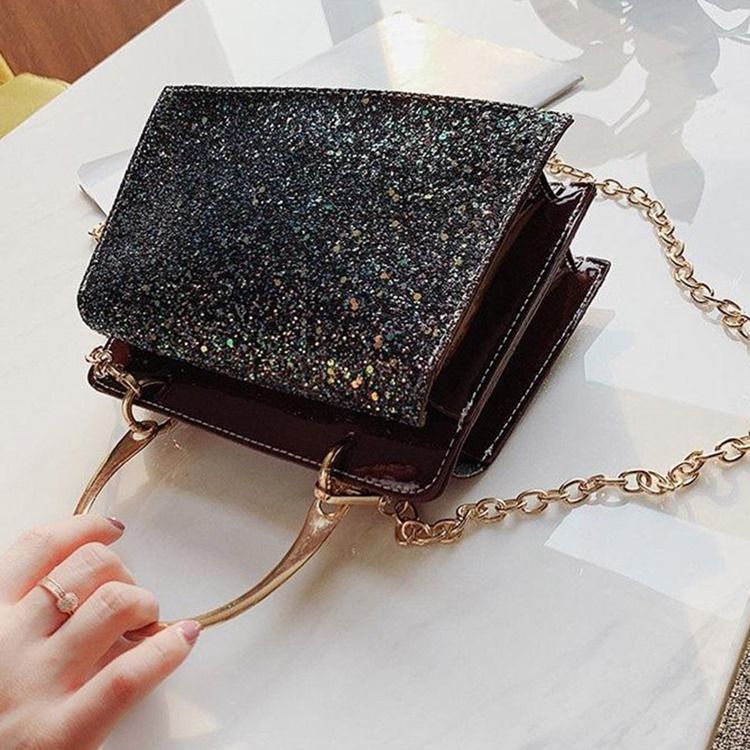 Plain Sequins Pu Rectangle Crossbody Vesker