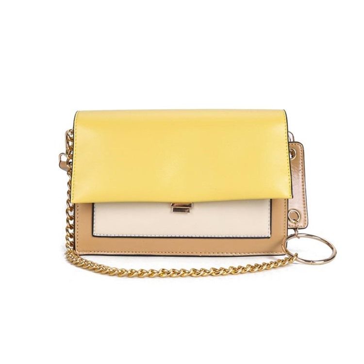 Pu Color Block Chain Rectangle Crossbody Vesker