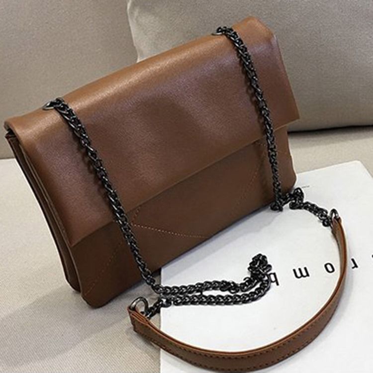 Pu Plaid Chain Rectangle Shoulder Bags