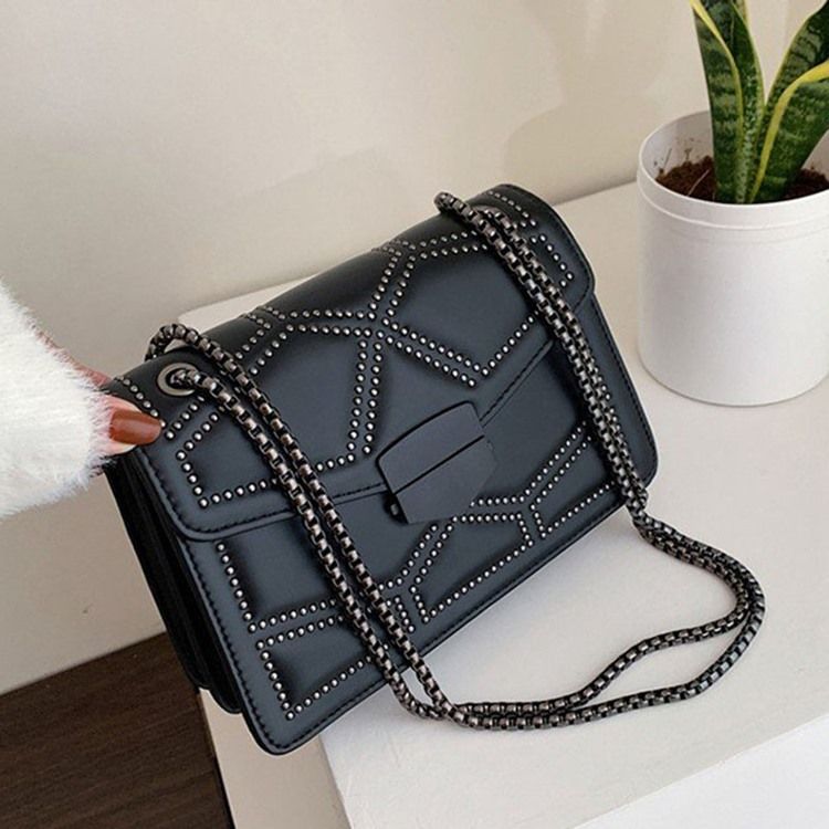 Rivet Pu Geometric Rectangle Crossbody Bags