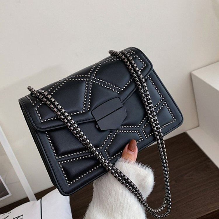 Rivet Pu Geometric Rectangle Crossbody Bags