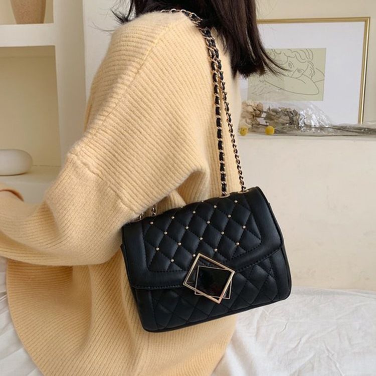 Rivet Pu Plaid Rectangle Shoulder Bags