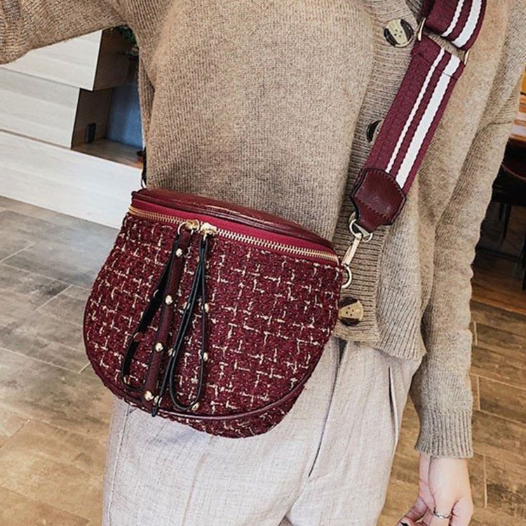 Ullblandinger Plaid Thread Saddle Crossbody Bags