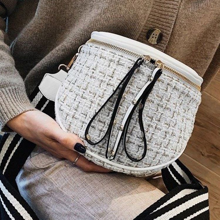 Ullblandinger Plaid Thread Saddle Crossbody Bags