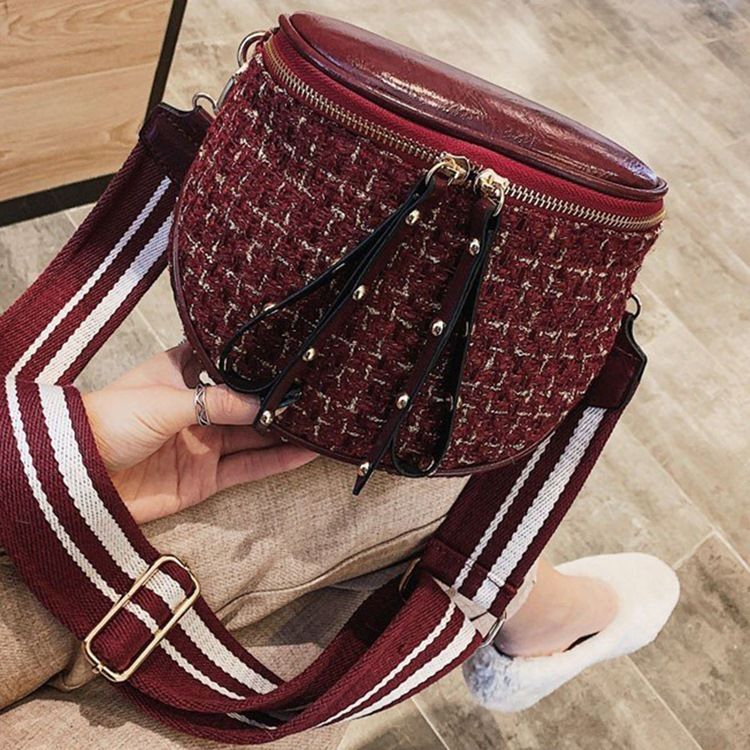 Ullblandinger Plaid Thread Saddle Crossbody Bags