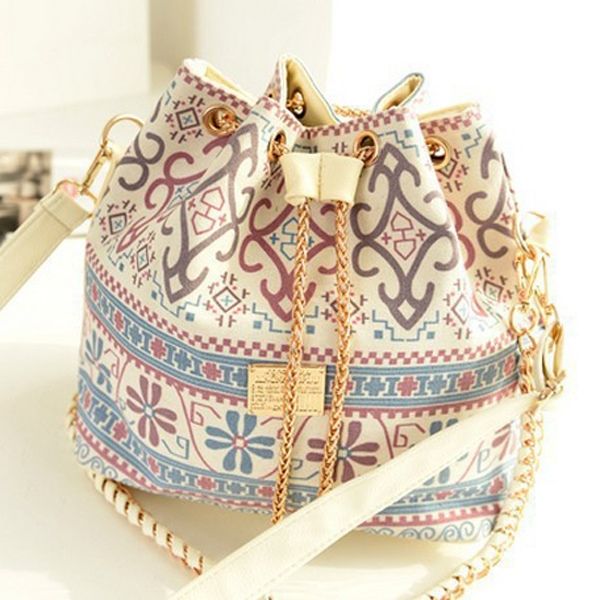 Vintage Bucket Shape Drawstring Chain Shoulder Bag