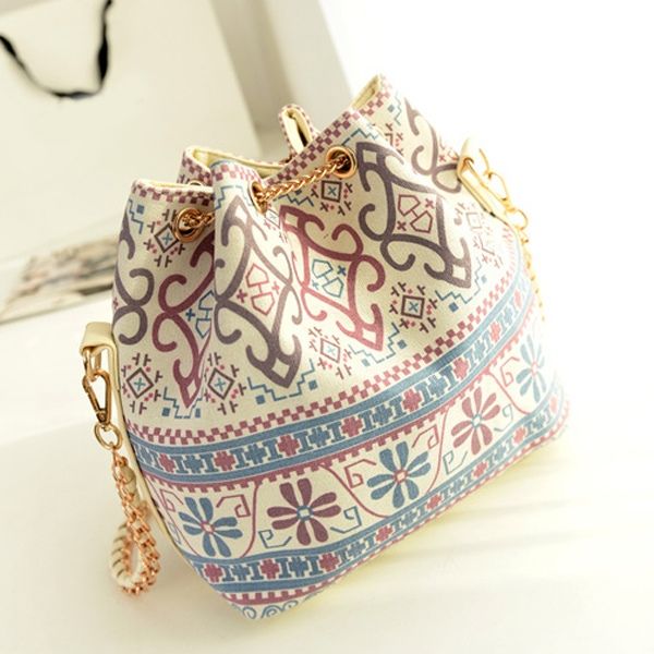 Vintage Bucket Shape Drawstring Chain Shoulder Bag