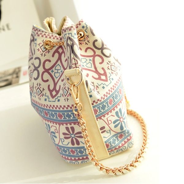 Vintage Bucket Shape Drawstring Chain Shoulder Bag