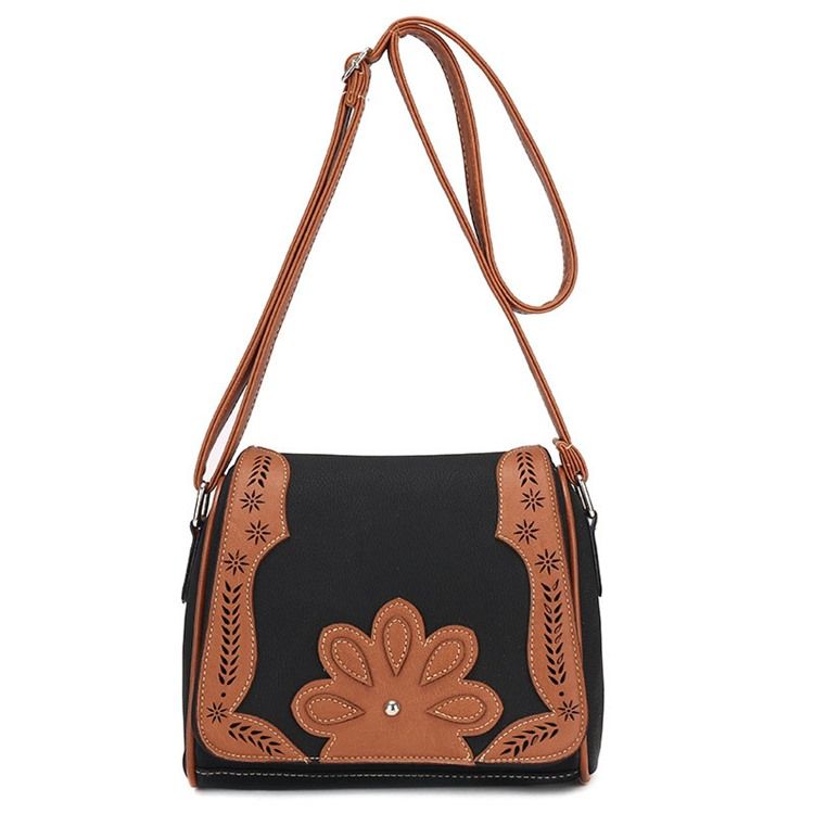 Vintage Pillow Shape Floral Decoration Crossbody Bag