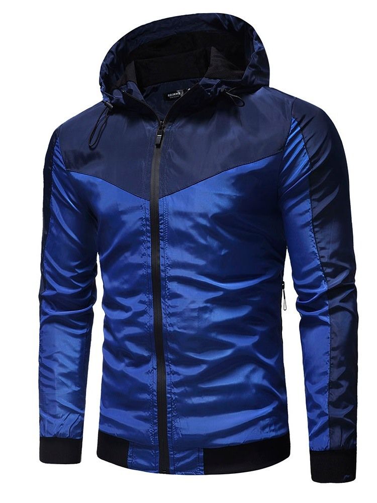 Color Block Hooded Thick Zipper Casual Herrejakke