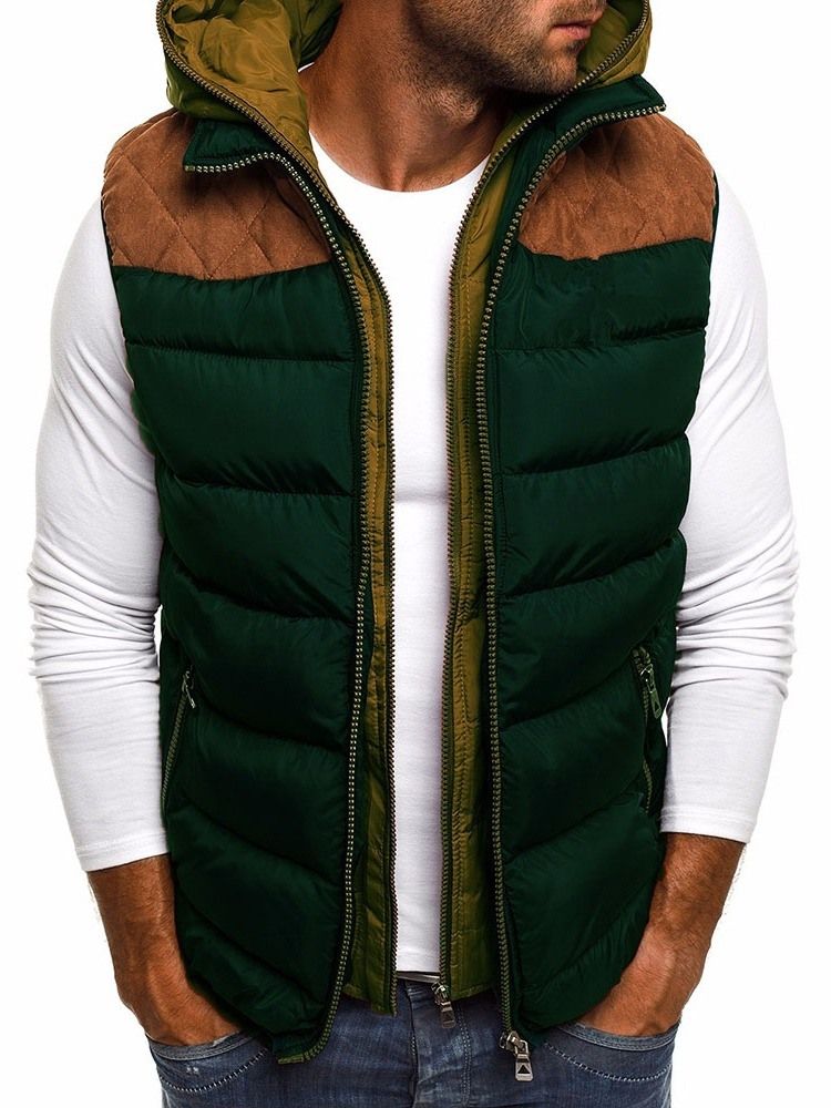 Color Block Thick Patchwork Europeisk Vest For Menn