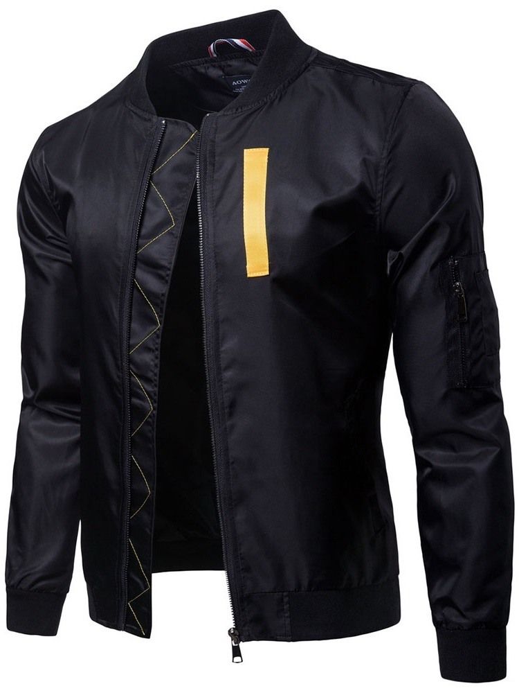 Color Block Zipper Stand Collar Mens Casual Jacket