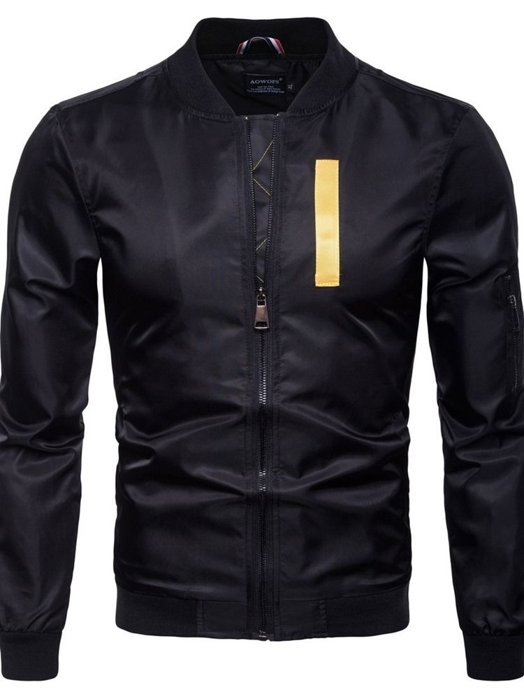 Color Block Zipper Stand Collar Mens Casual Jacket