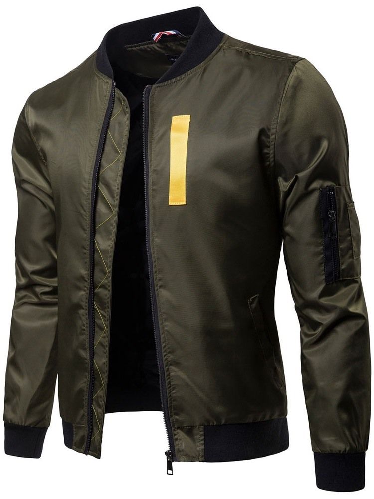 Color Block Zipper Stand Collar Mens Casual Jacket