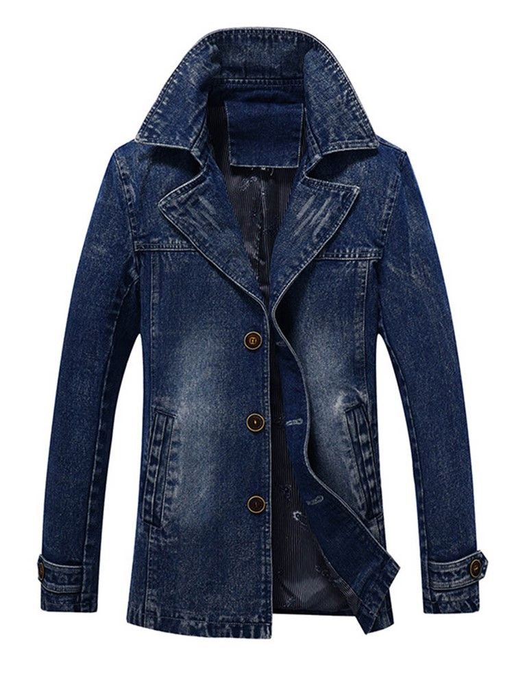 Denim Lapel Slim Trenchcoat For Menn