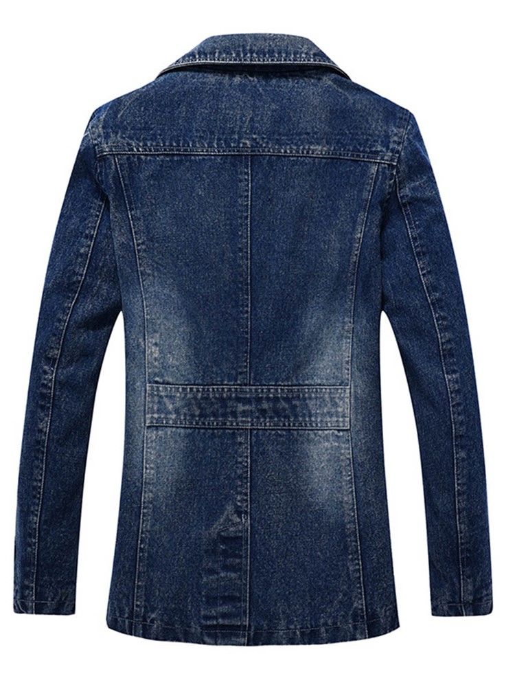 Denim Lapel Slim Trenchcoat For Menn