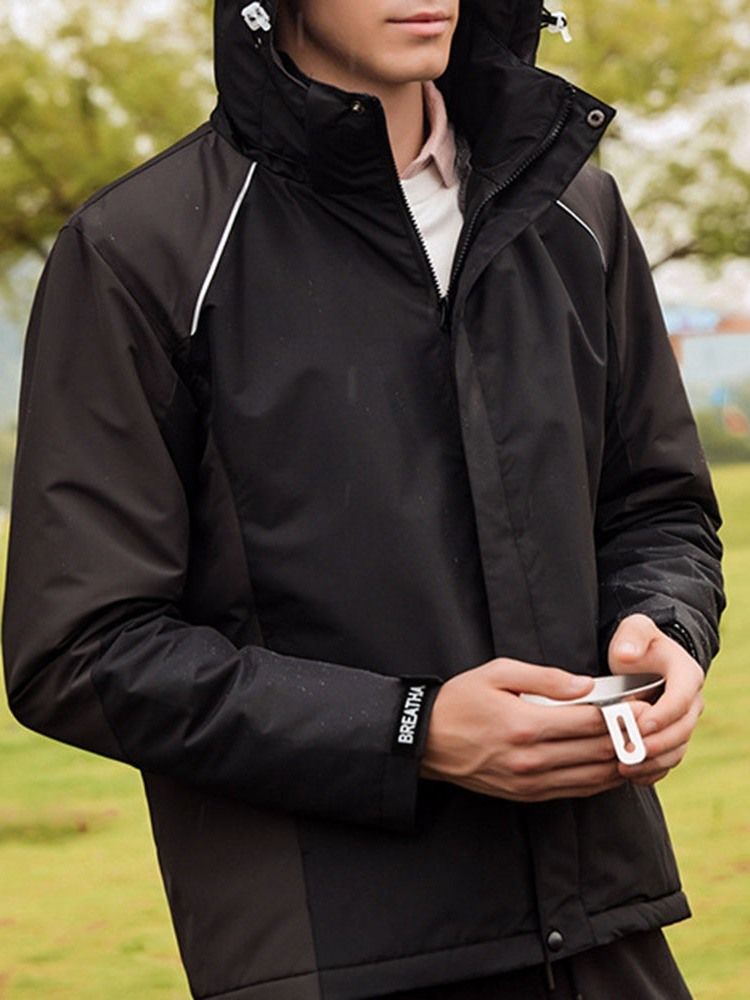 Fleece Color Block Hooded Sports Winter Jacket For Menn