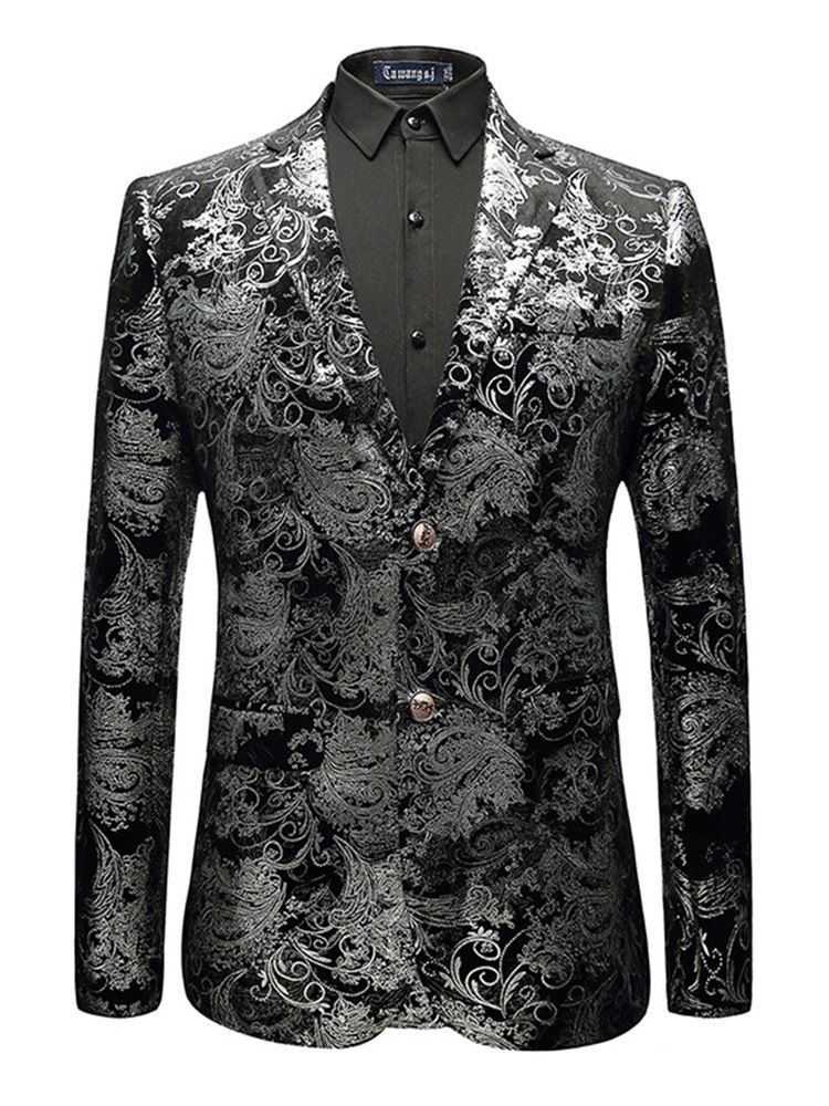 Floral Print Mens Color Block Slim Jacket Blazer