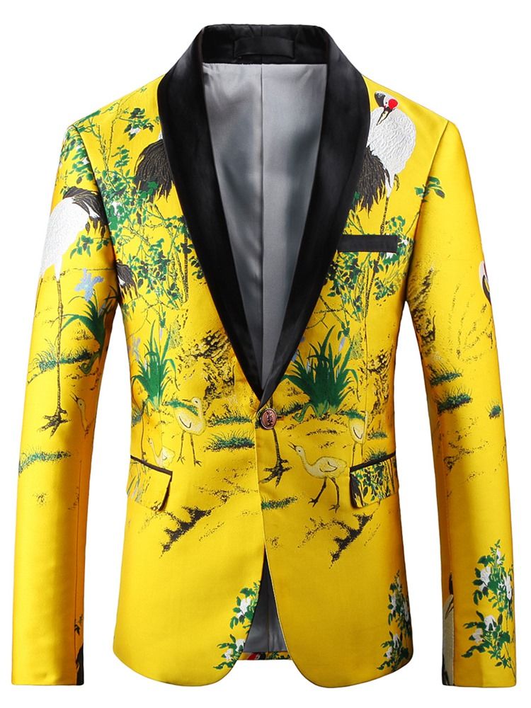 Floral Print Notched Lapel Unique Slim Men Blazer