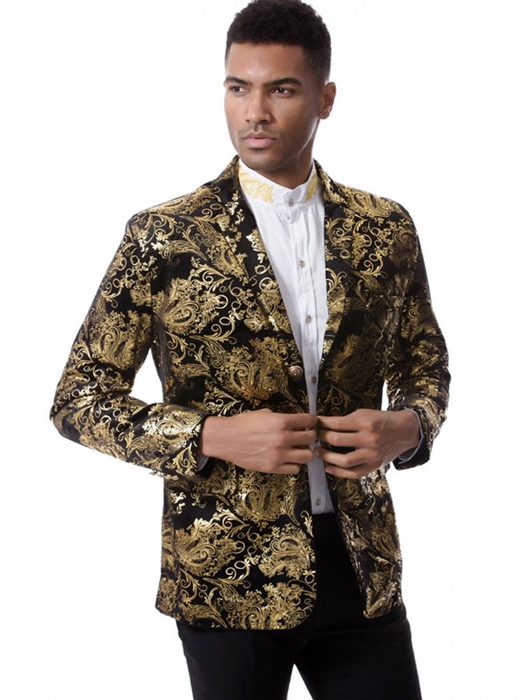 Floral Print Notched Lapel Vogue Slim Blazer For Menn