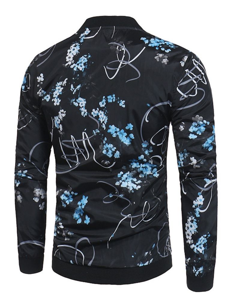 Floral Print Stand Collar Mens Spring Jacket