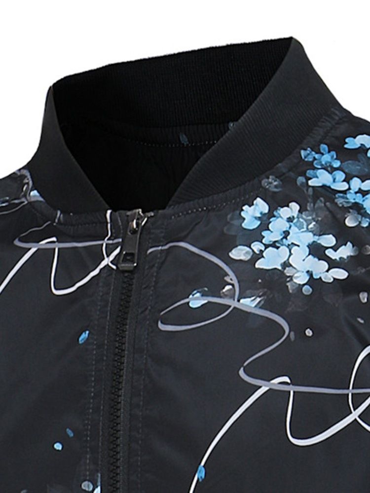 Floral Print Stand Collar Mens Spring Jacket