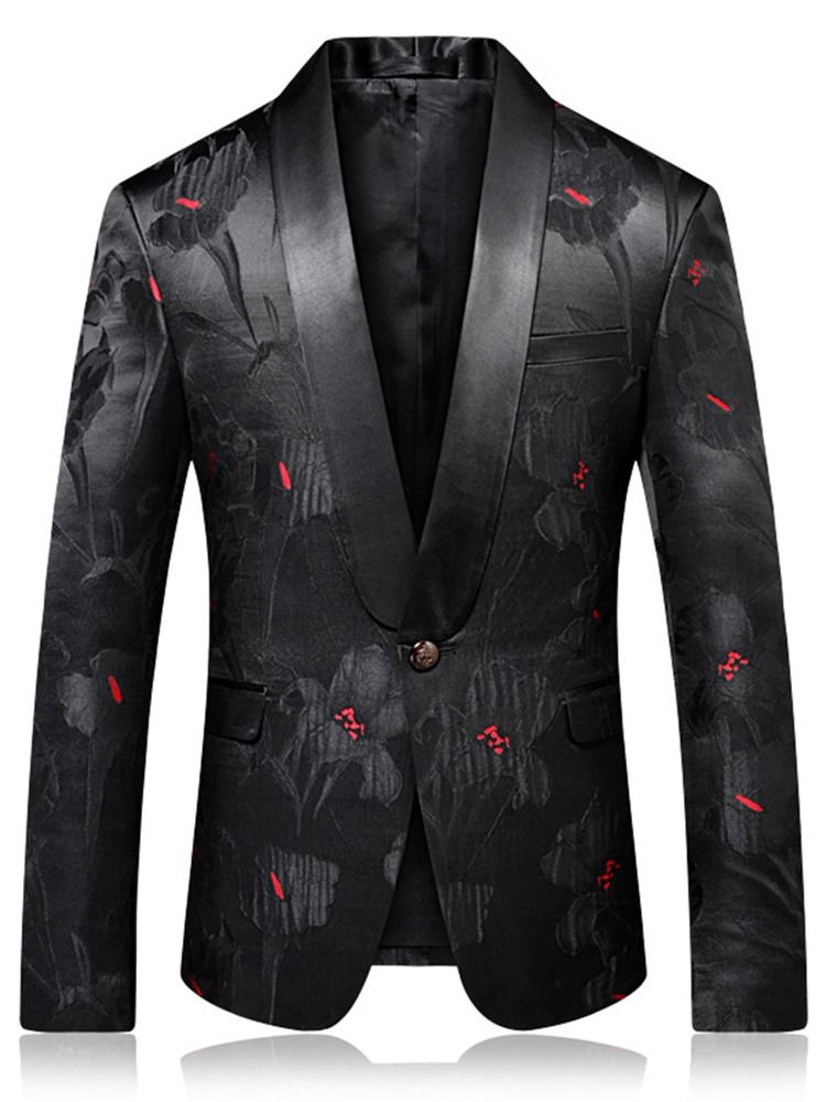 Floral Slim Notched Lapel Mens One Button Blazer Jacket