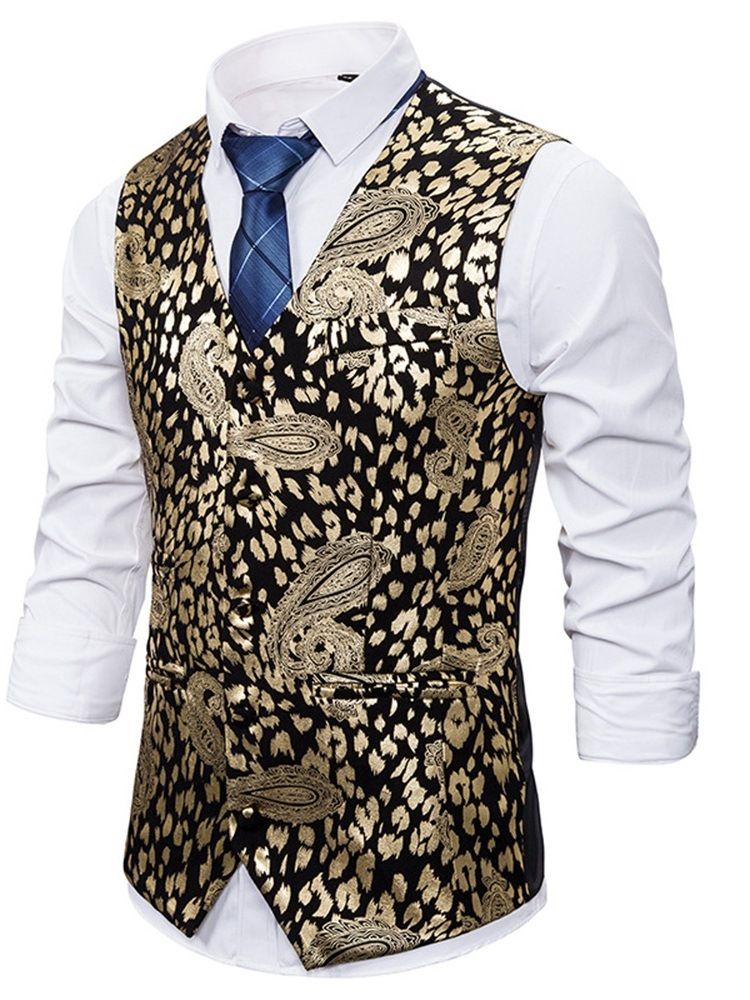 Herre Leopard V-hals Print Casual Vest